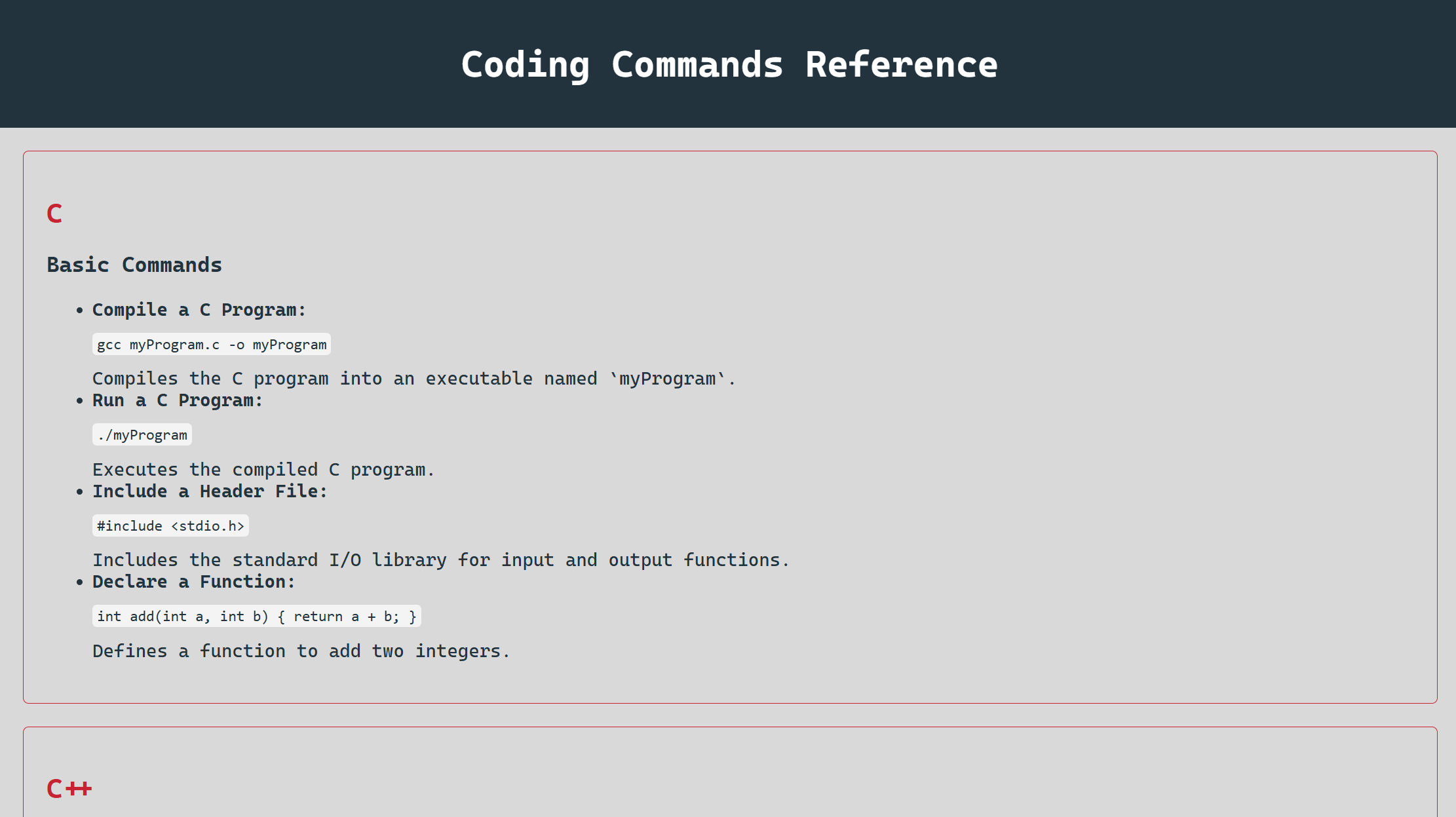 Programming Reference Sheet